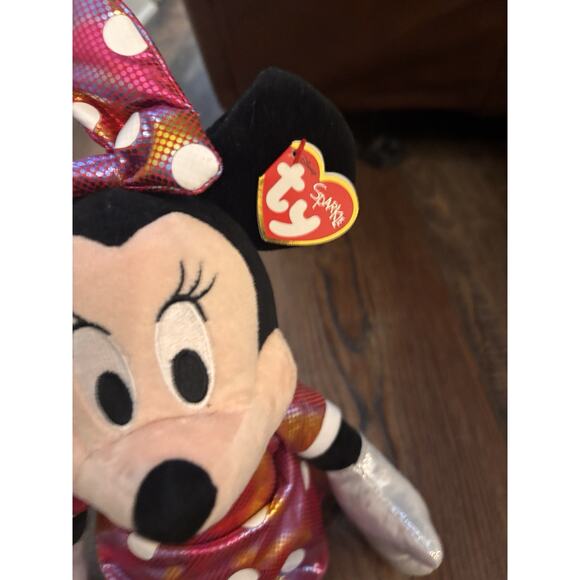 NWT Disney's Minnie Mouse Ty Sparkle Pink Purple Polka Dots Bow Heels 16" Tall - Picture 4 of 5
